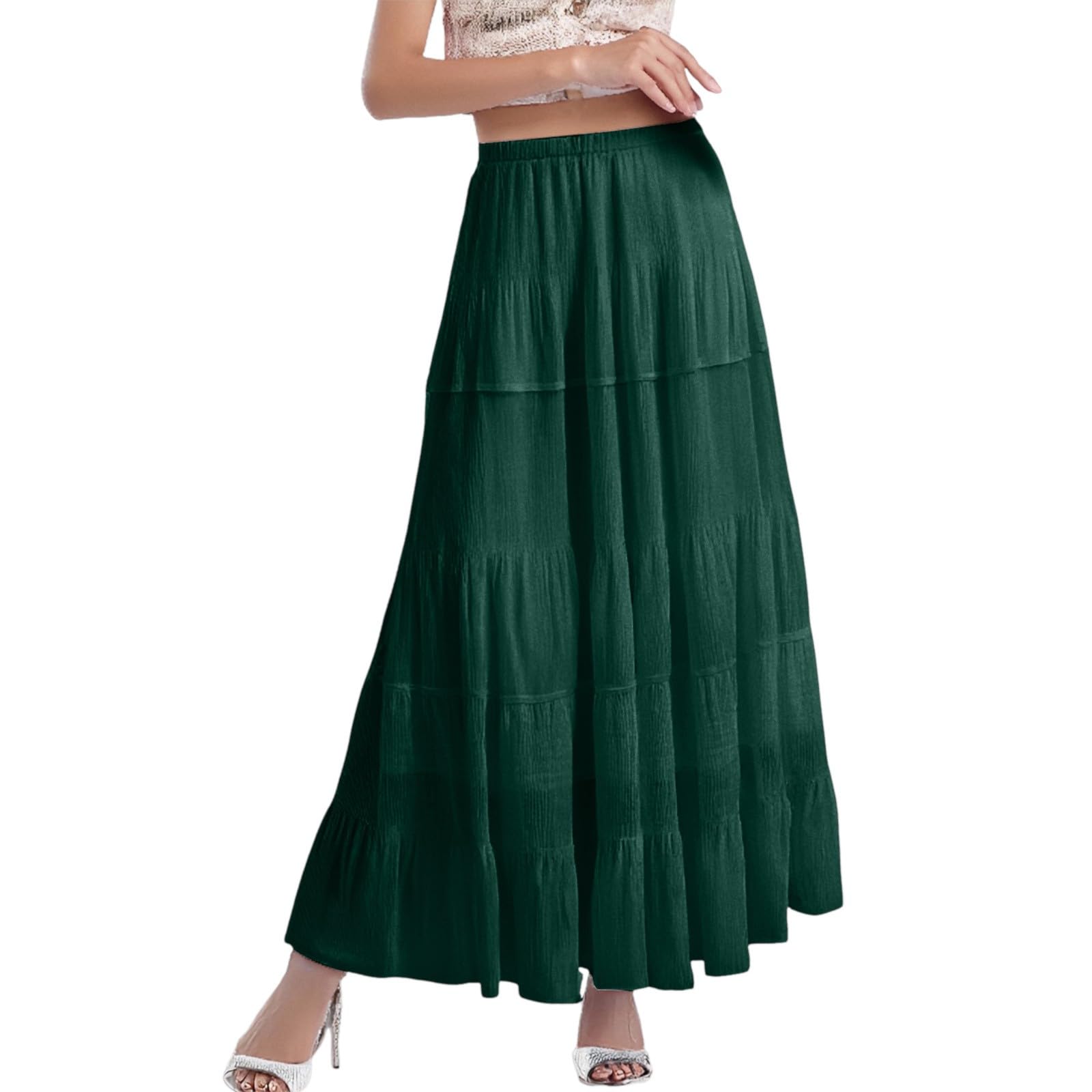 Gonna Lunga in Chiffon Donna Elegante Boho Plissettata con Elastico in Vita Stile Trapezio