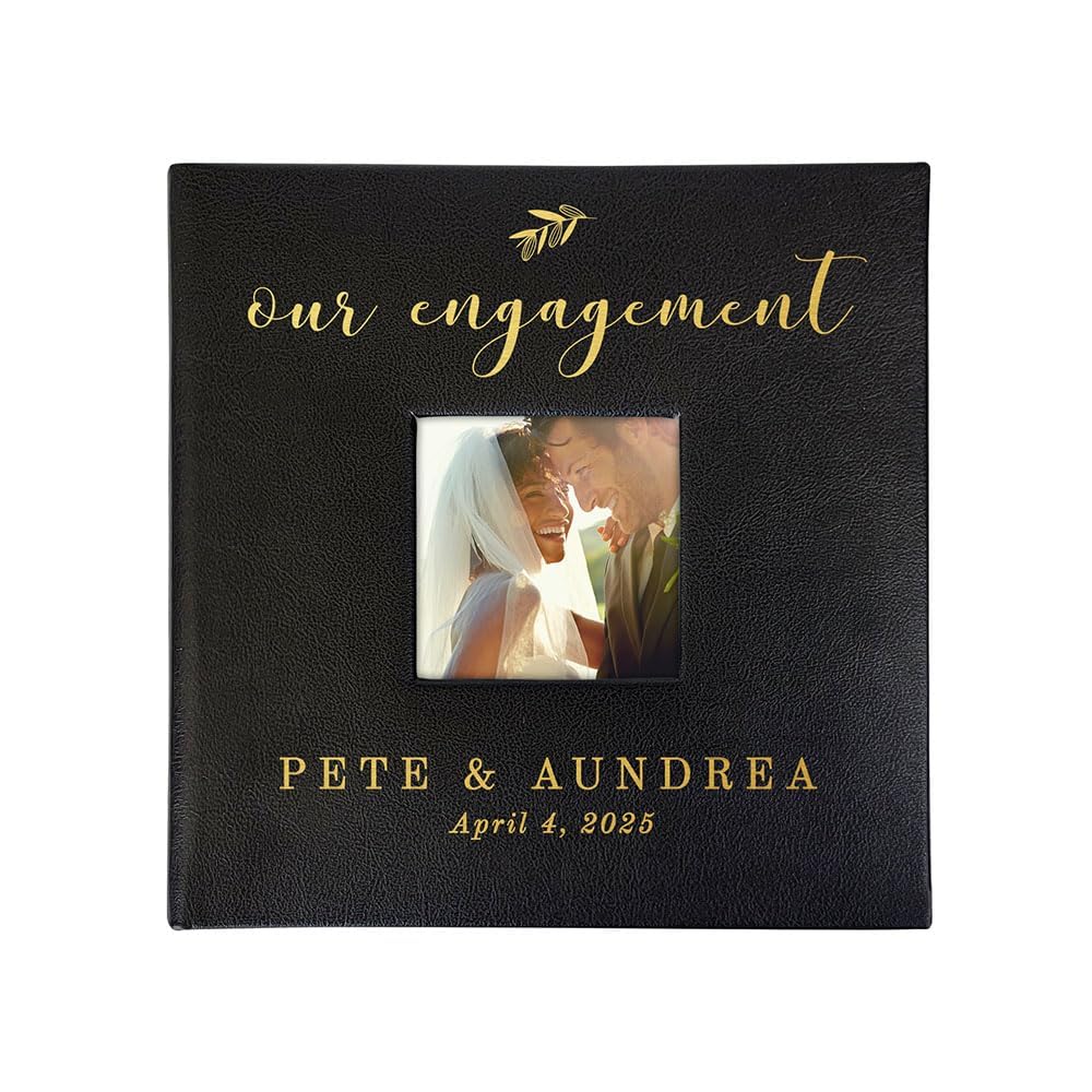 Small Personalized Engagement Photo Album Black Leatherette Holds 100 Photos Proposal Gift