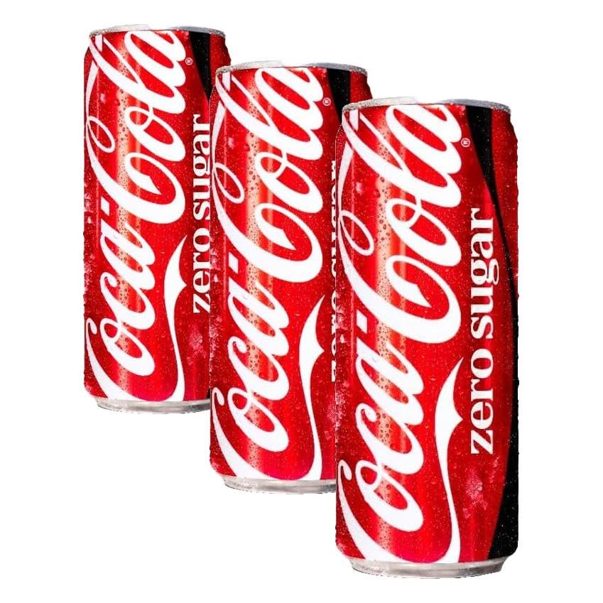 Image of Coca-Cola Zero Sugar, No Calories Soft Drink Can, 300 Ml - Cola (Pack of 3)