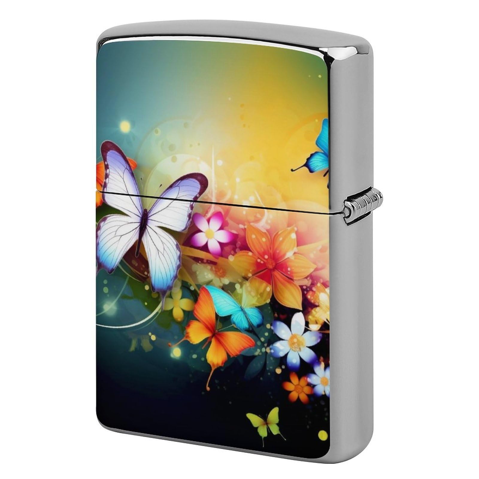Colorful with Butterfly Lighter Case Vintage Metal Lighter Cover Reusable Lighter Protective Sleeve Unique Design Personalized Lighter Sleeve Holder Against Dust and Scratches
