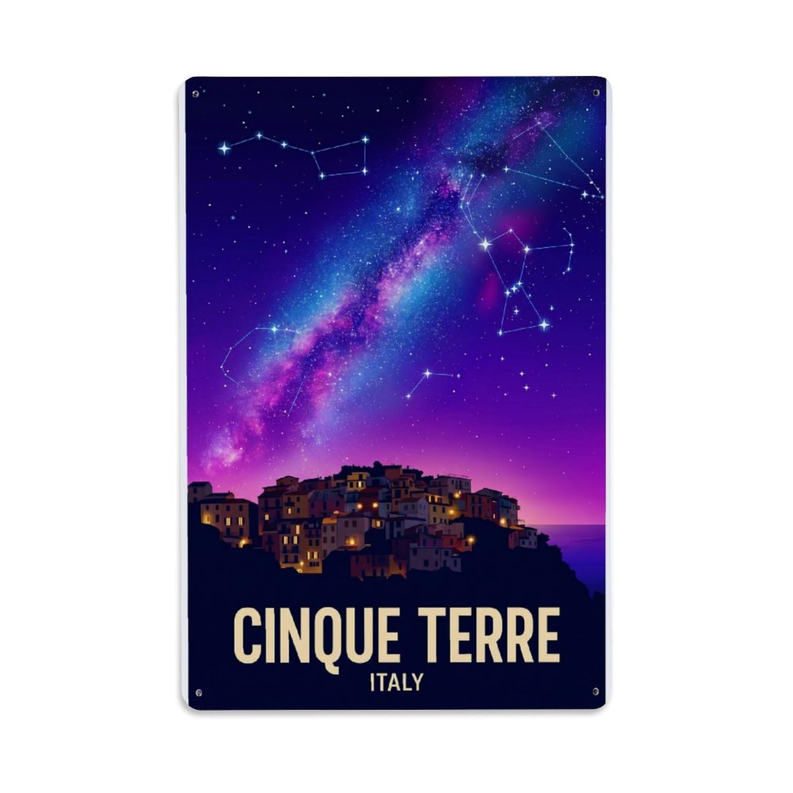 Huiyhb 8X12inch(20X30cm) Vintage Travel Cinque Terre Italy Starlight Metal Tin Sign