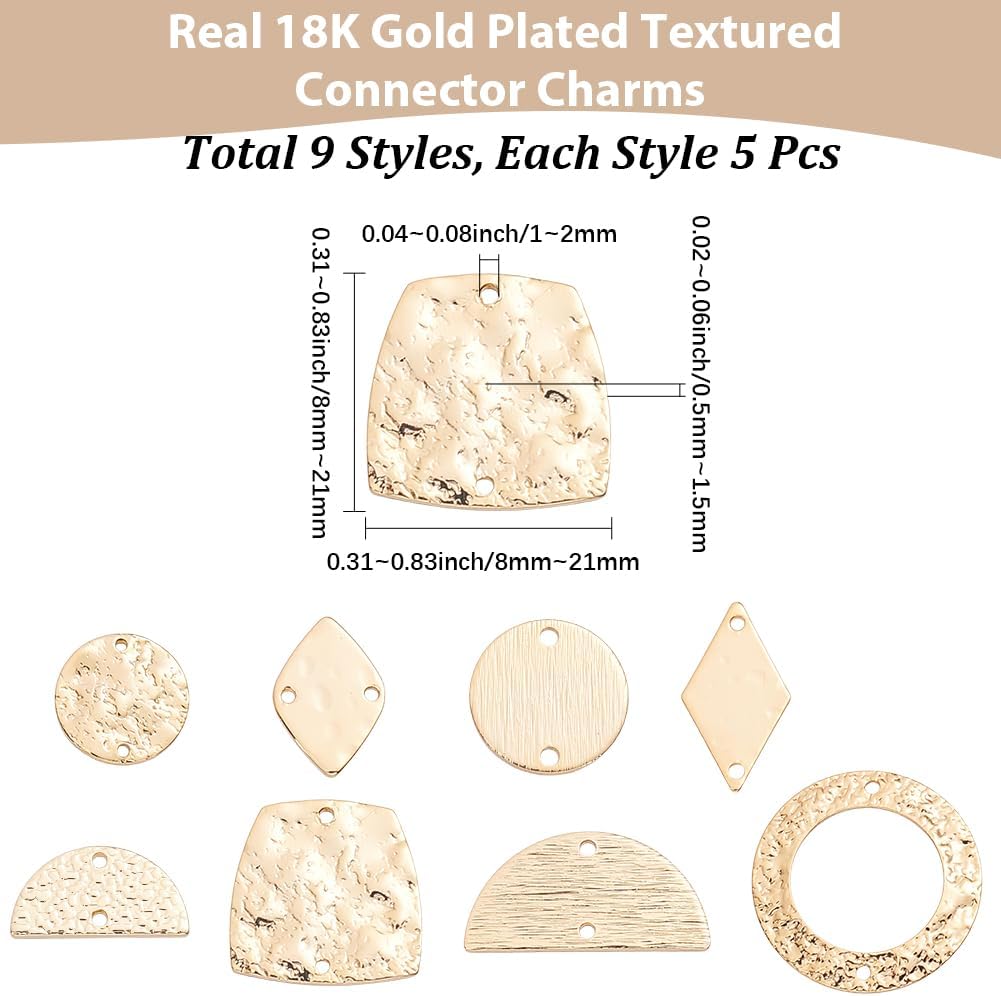 Beebeecraft 45Pcs 9 Styles Flat Connector Charms 18K Gold Plated Geometric Round Diamond Triangle Semi-circular Double Hole Connector Link Charms for Jewelry Making Bracelet Necklace image 2