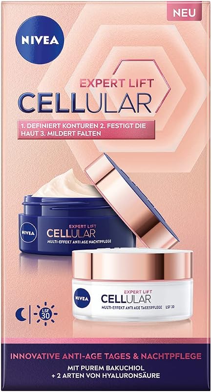 NIVEA Cellular Expert Lift Creme Facial Dia e Noite com Bakuchiol e Ácido Hialurônico, 2 x 50 mL