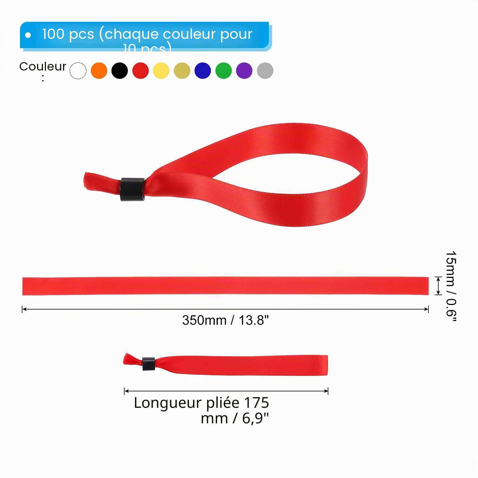 PATIKIL 100Pcs Bracelets de Poignet Jetables en Tissu Réglables Bracelets d'Événement Multicolores