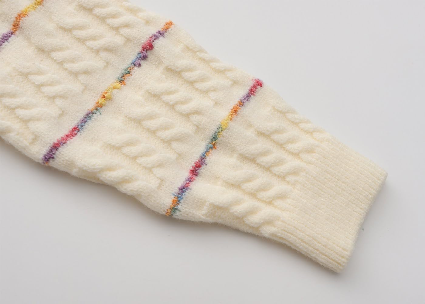 Girls Cardigan Sweater Button Up Long Sleeves Cable Knit Sweater Colorful Striped Knitted Top