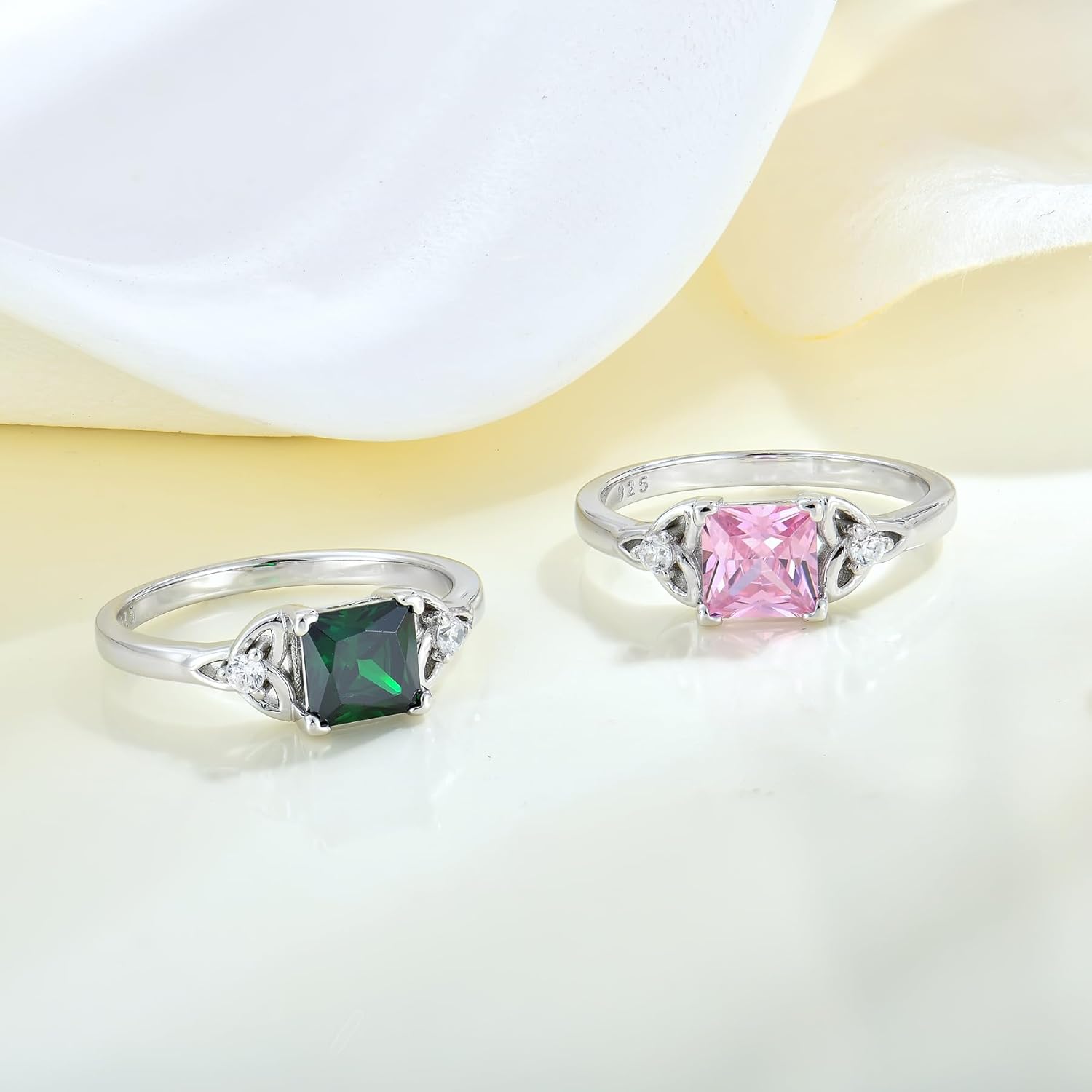 Celtic Knot Rings 925 Sterling Silver 6mm Princess Cut Birthstone Engagement Rings for Women - Image 2