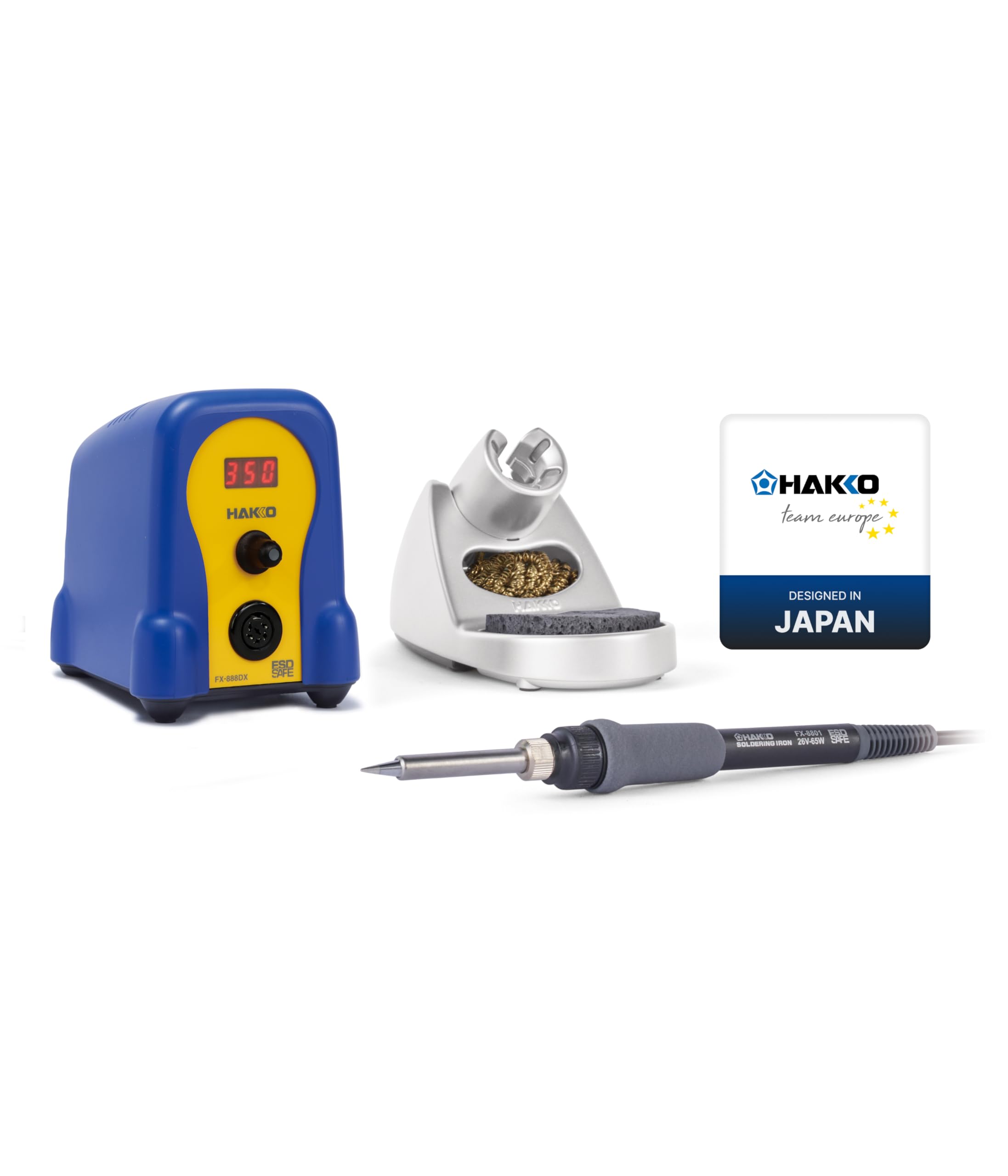 HAKKO® Lötstation FX-888DX Blau/Gelb (100 W) – Digitale Lötstation mit hervorragendem Wärmeübertrag, kompakt für kleine Arbeitsplätze, ideal für präzises & professionelles Löten – inkl. Werkzeughalter