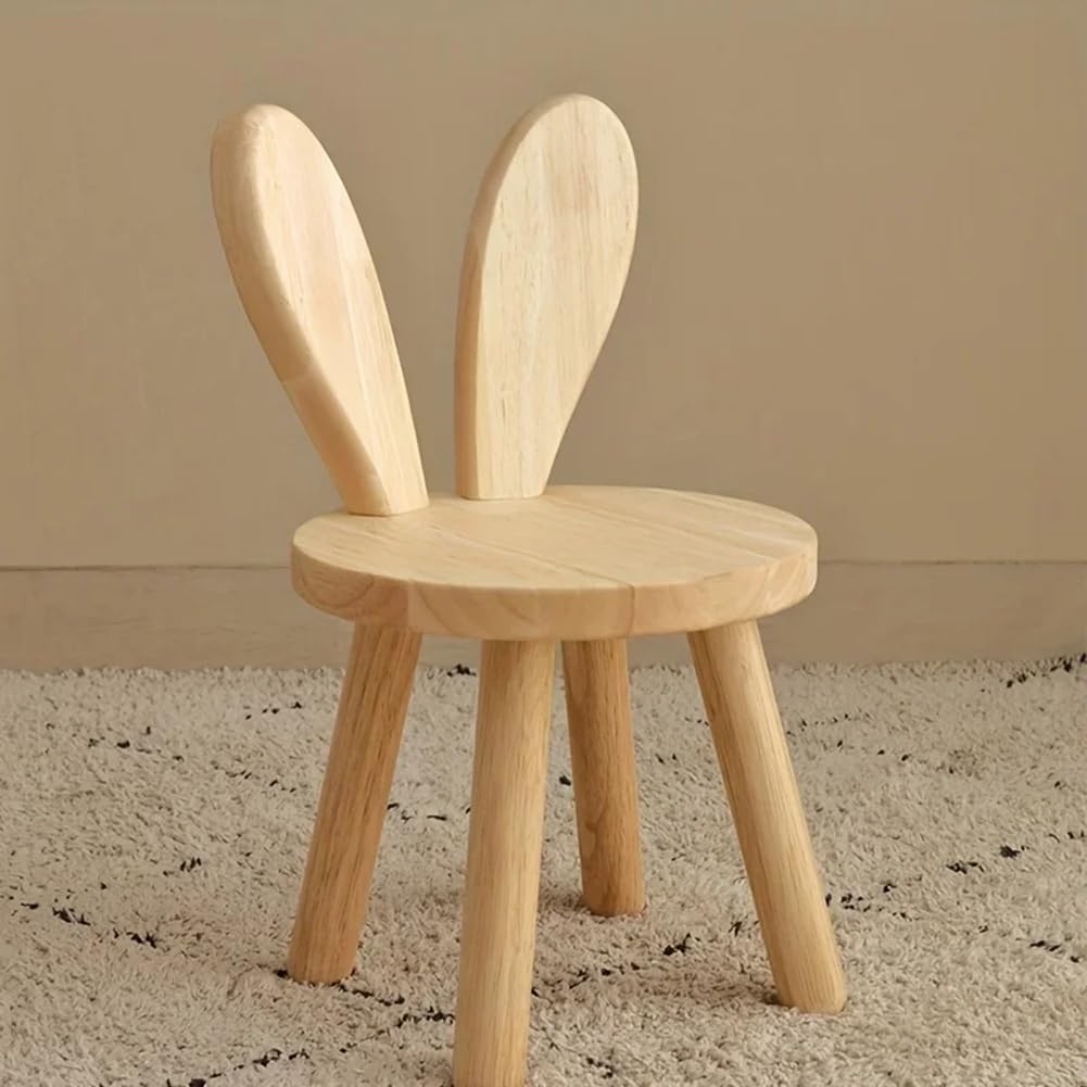 Taburete pequeño pequeño de madera maciza con orejas de conejo, para niños