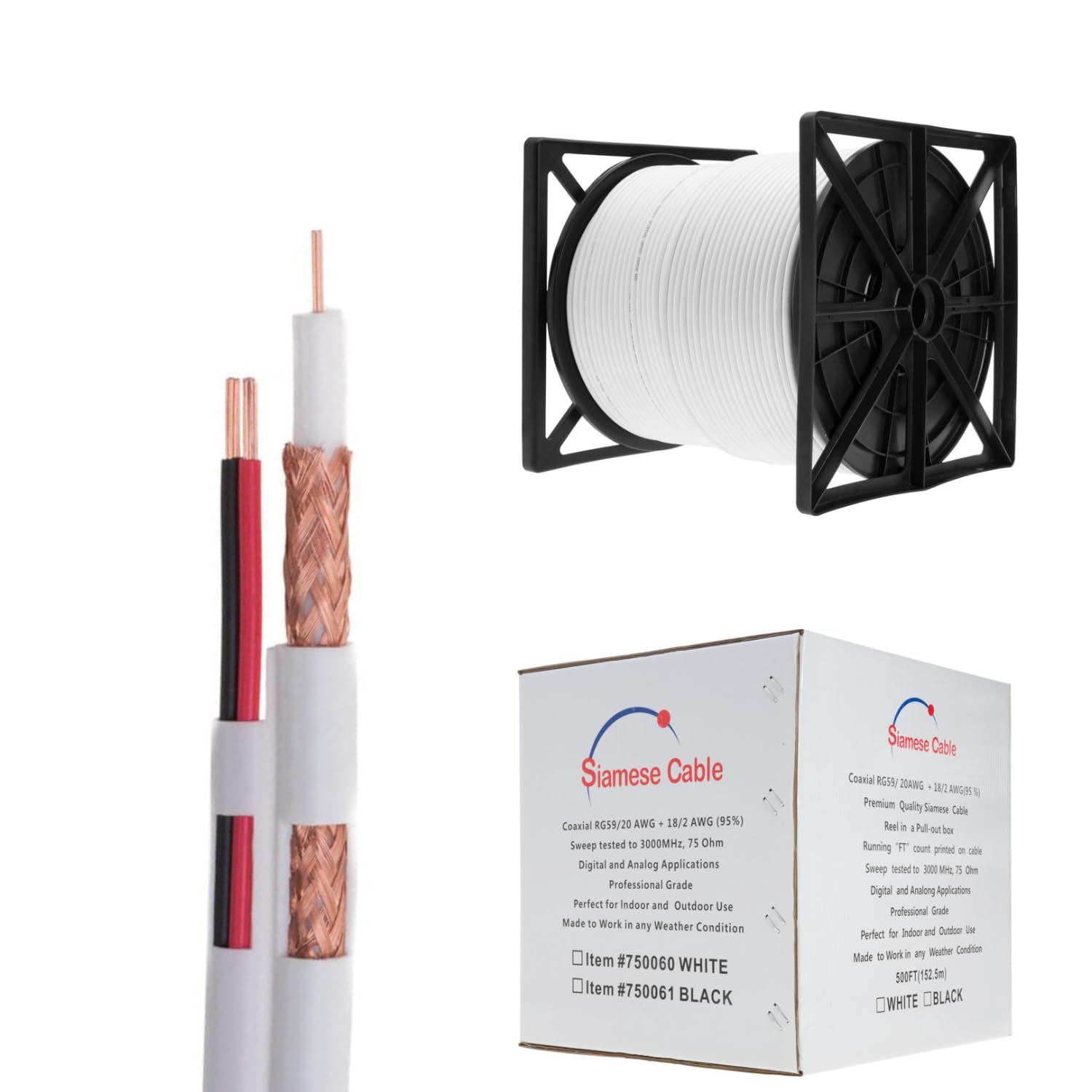 Amazon.com: RG59/U Siamese Cable CCTV Video Wire 20-Gauge + 18/2