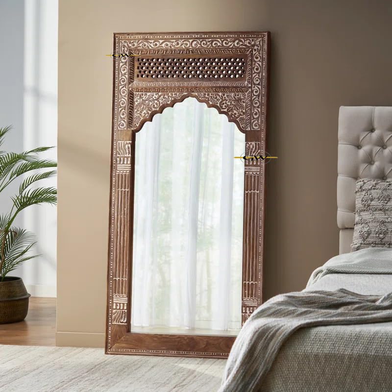 Best Decorative Wall Mirrors: Frameless vs Framed 39 Wooden Carved Mirror Frame | Wall Hanging | Wooden Jharokha | Sol...