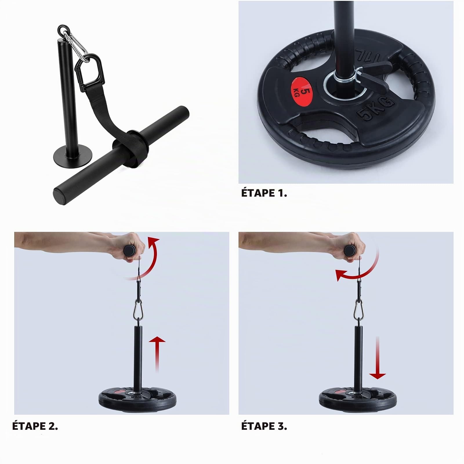 Musculation Avant Bras Bobine Andrieu Max Poids 30kg Rouleau de Poignet Wrist Roller Compatible avec Disques de Poids Standard et Olympiques