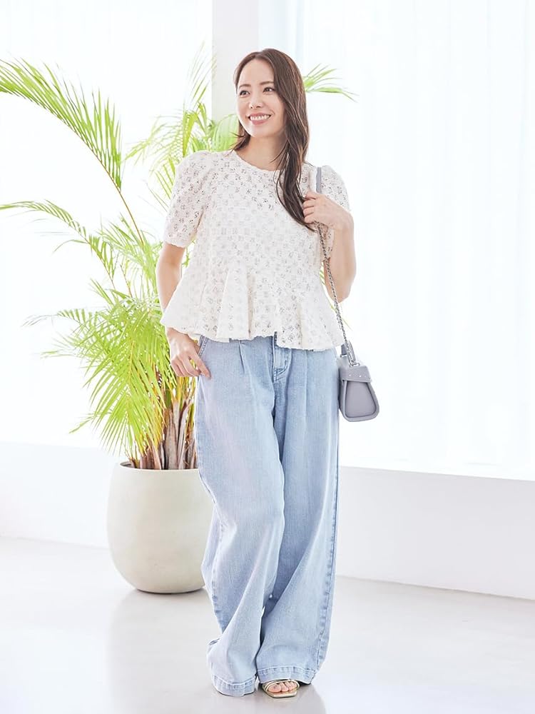 Amazon.co.jp: [セルフォード] ブラッシュドレースペプラムトップス