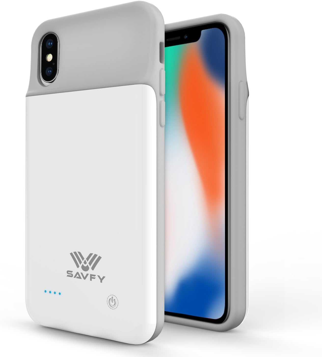 iPhone X Battery Case SAVFY 3200mAh Rechargeable Extended Charging Battery Case Slim Portable Charger Backup Power Bank Protective Case Cover for iPhone X 2018 Release, White