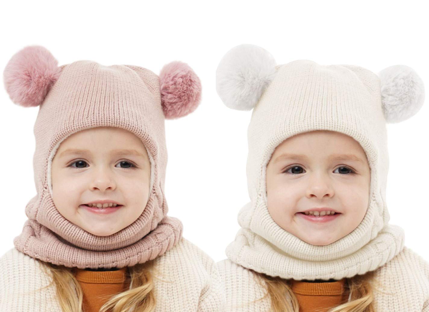 Baby Mädchen Jungen Wintermütze Schal Kinder Ohrenklappen Kapuze Schals 2 Packungen