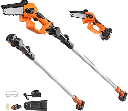 VEVOR Sierra de poste inalámbrica 2 en 1 y mini motosierra, motosierra de poste de batería de 20 V 4 Ah, capacidad de corte de 5 pulgadas, sierra de
