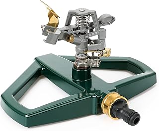STYDDI Impulse Water Sprinkler with Metal Base, Heavy Duty Adjustable Circular Zinc Pulsating Impact Sprinkler for Yard and Grass Irrigation, 360 Degree Lawn Sprinkler