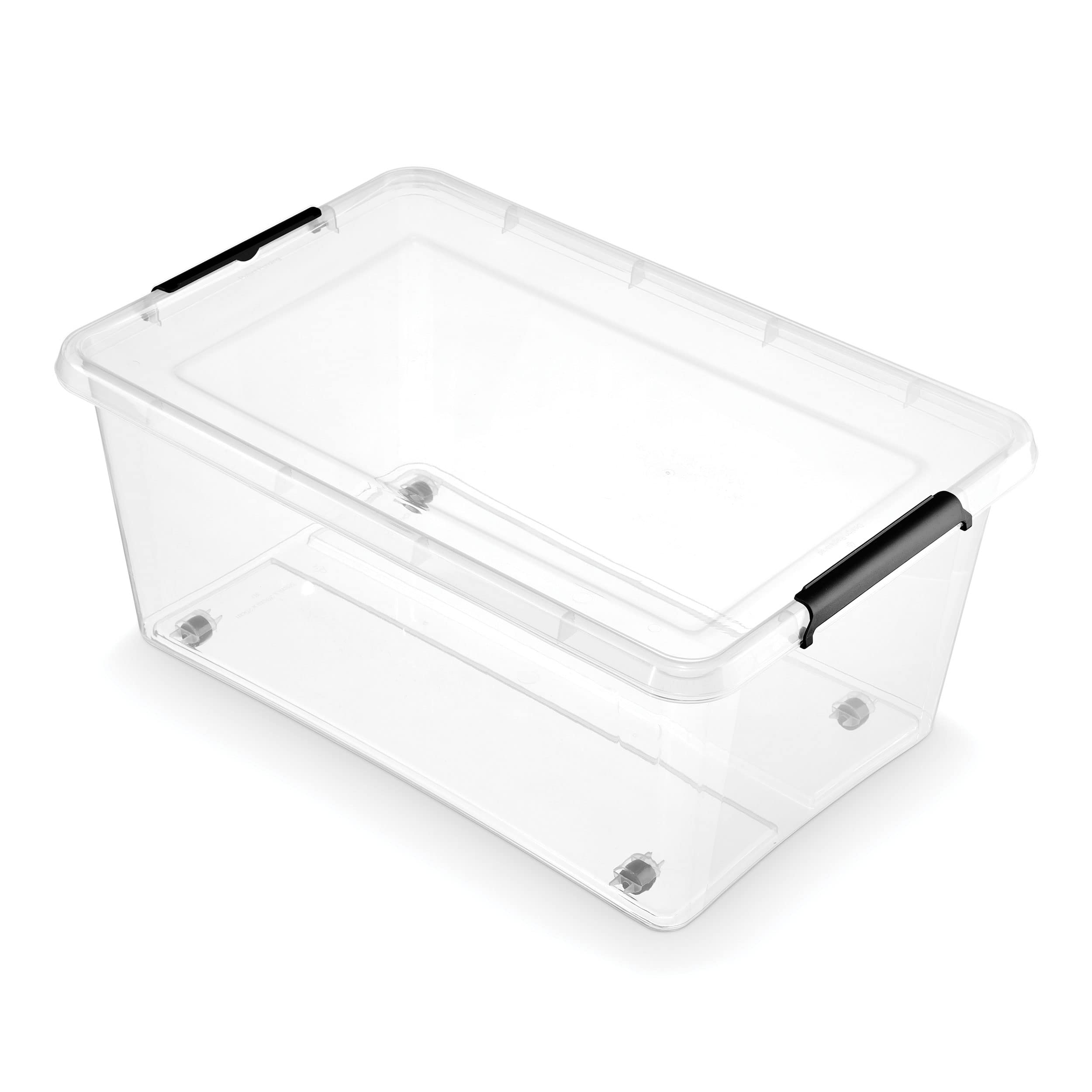 SimpleStore Scatola Plastica Con Coperchio E Ruote 40L - Contenitore Trasparente 58x39x26 Cm Per Organizzare Casa, Ufficio, Officina