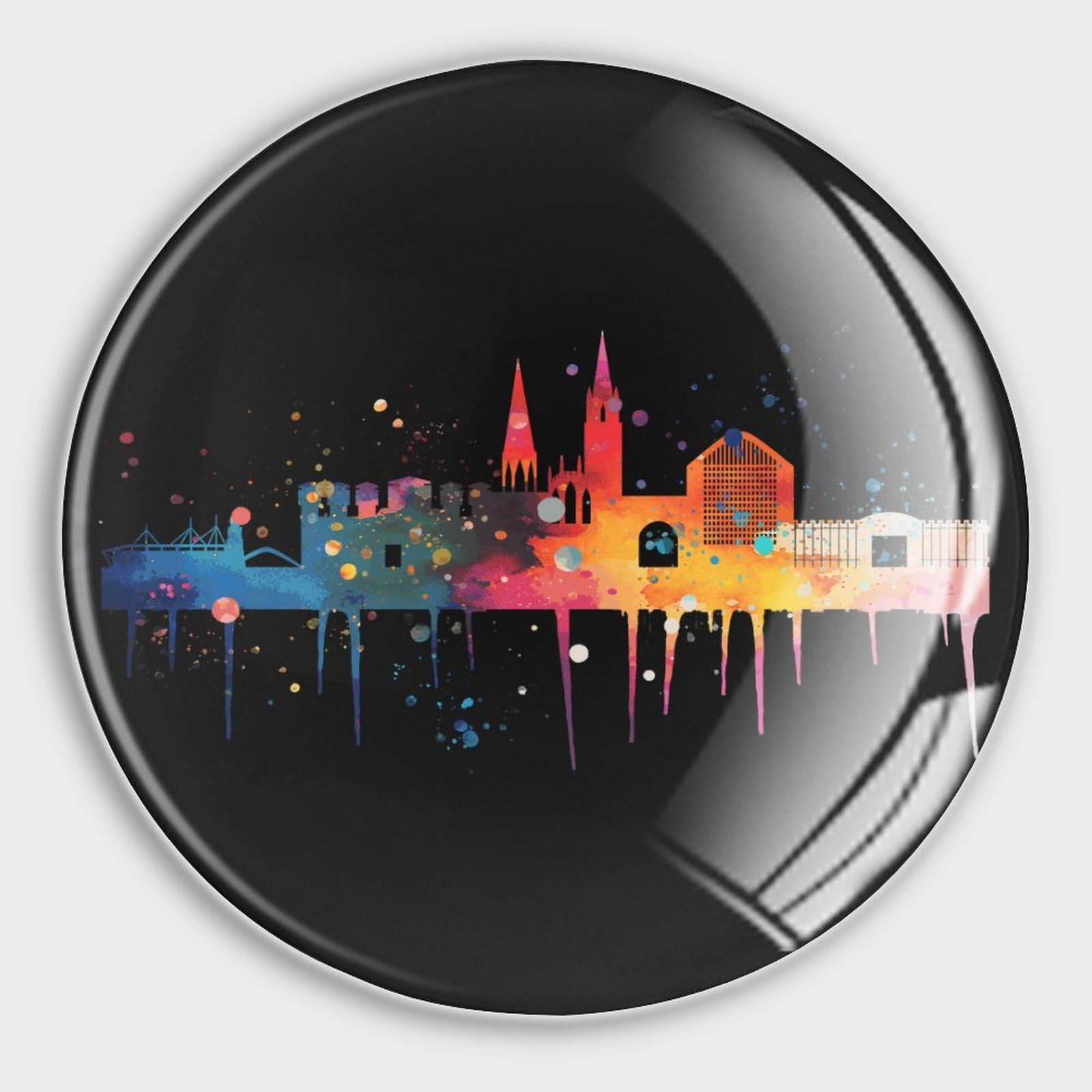 Aimants frigo en verre Skyline, lot de 4 magnets ville moderne pour décoration cuisine