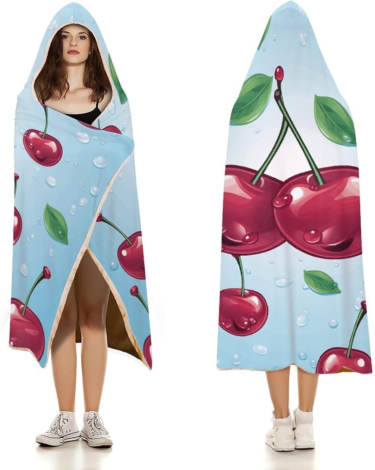 Cherry Wearable Hooded Blanket, Ultra Soft Arctic Velvet Cape Cloak Unisex - Cozy Wearable Blanket