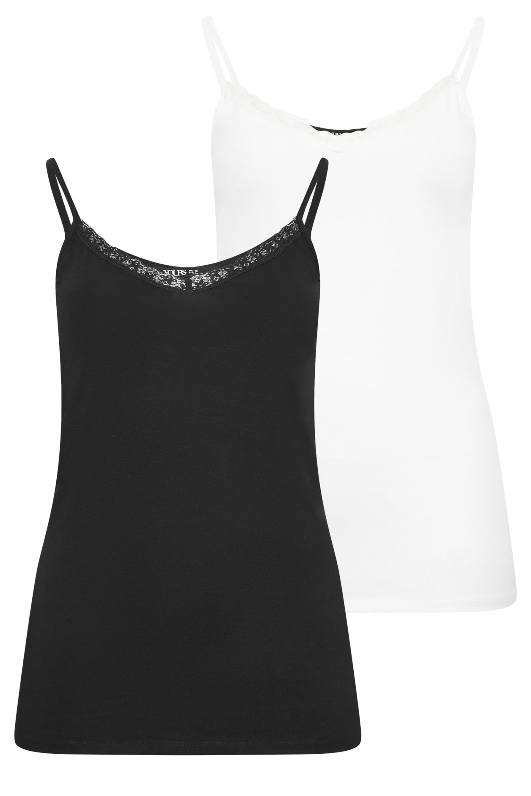Yours Curve Lace Cami Plain 2 Pack, White, Size 22-24, Women