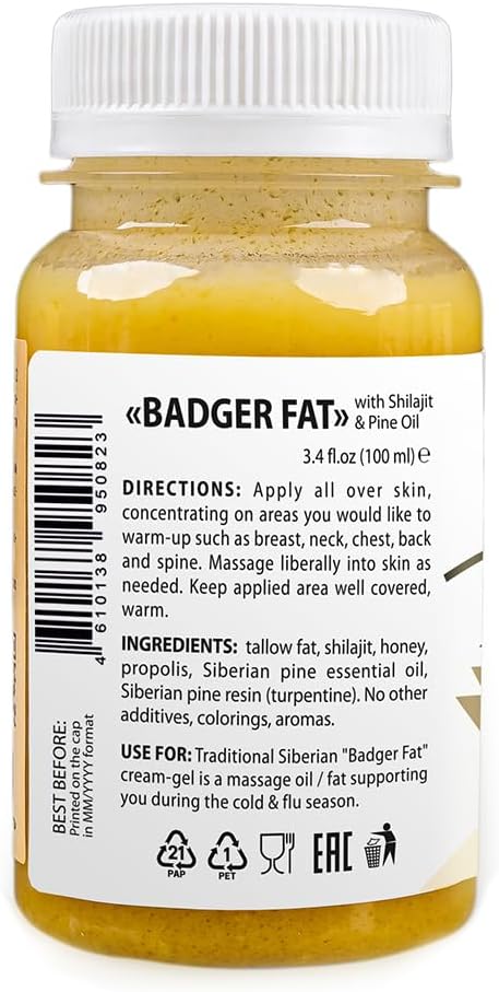 Cream-Gel Badger Fat with Altai Shilajit and Siberian Pine Oil and Pine Resin 100ml