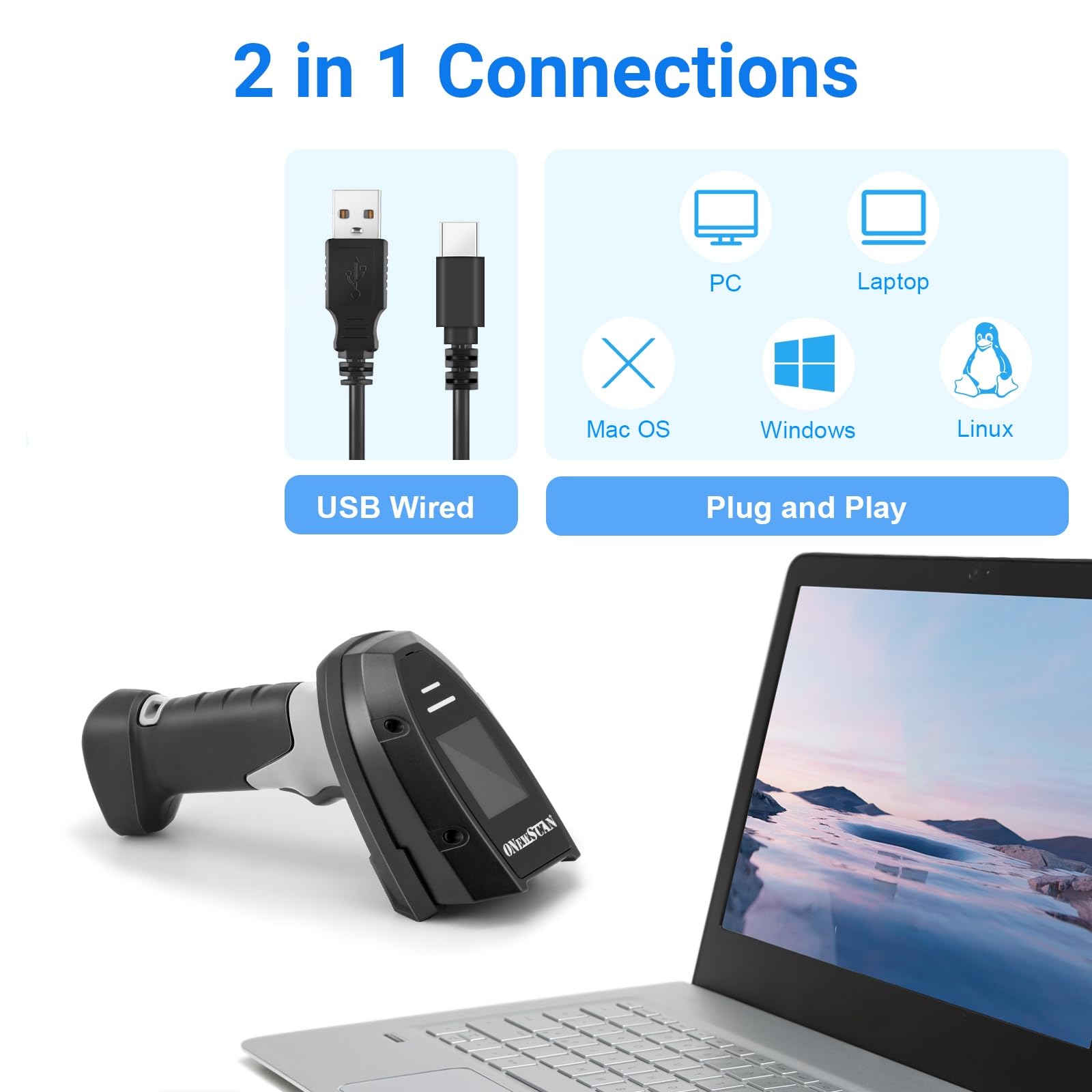Scanner di codici a barre, OEWSCAN Scanner di codici a barre wireless portatili 1D & 2D & PDF417 Scanner di inventario Terminale dati Dispositivo di inventario Scanner di codici QR Lettore
