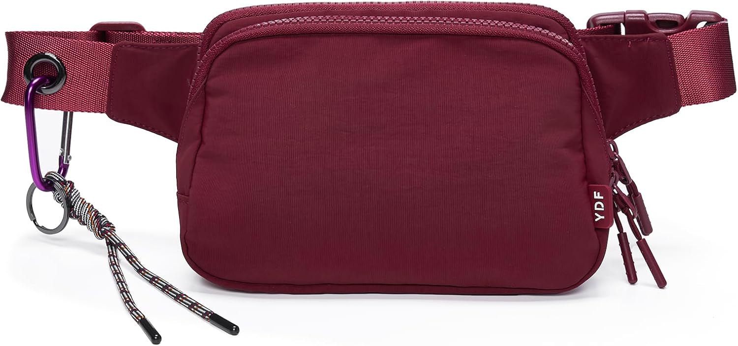 YDF Crossbody Sling Bag for Women, Large Nylon Fanny Pack Purse with Multi-Pockets & Card Holders, Lightweight Travel Shoulder Chest Bag with Extension Strap (Burgundy)