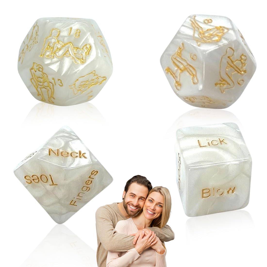 Jeux Sexuelle Adulte Couple 4 Unités Blanc Motifs Dorés 18-25Mm Dés Amour Fêtes Romantiques