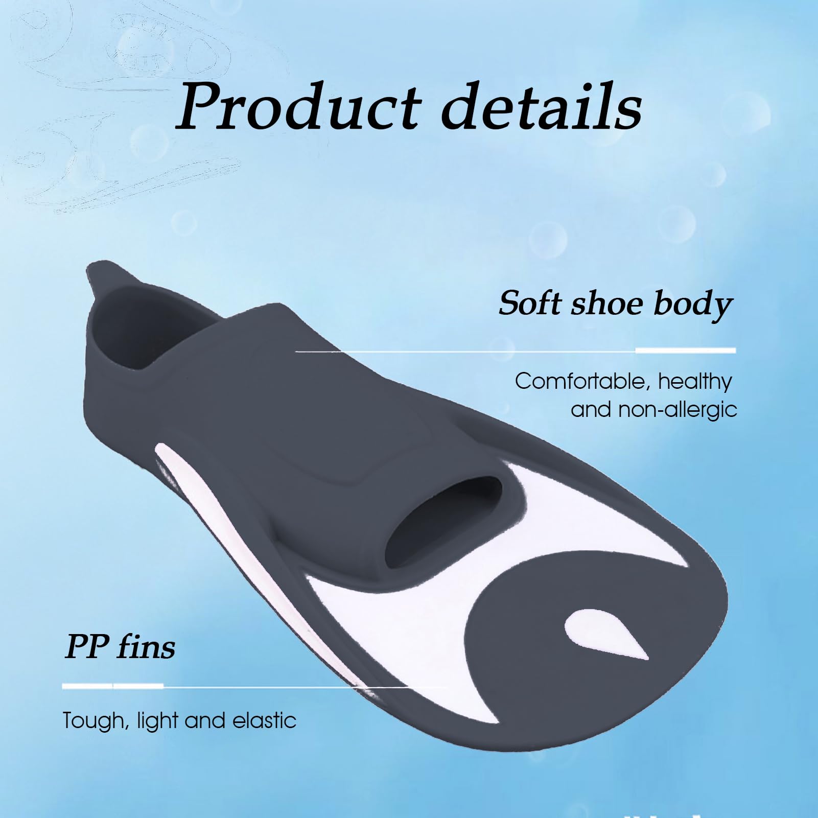 Aletas de natación – 15 pulgadas PP | Aletas de goma – Equipo de buceo de tacón corto para adultos y niños, ideal para esnórquel, buceo libre, buceo, natación, entrenamiento de playa y deportes