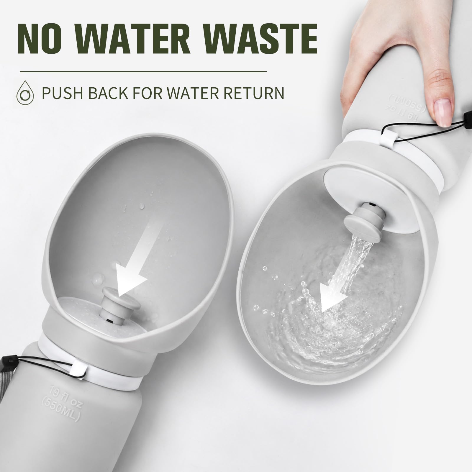kissleaf Bouteille d'eau portable pour chien, pliable, pour promenades et | Bouteille d'eau de voyage pliable pour chien, taille 550 ml, silicone de qualité alimentaire, design Flow-Back et étanche