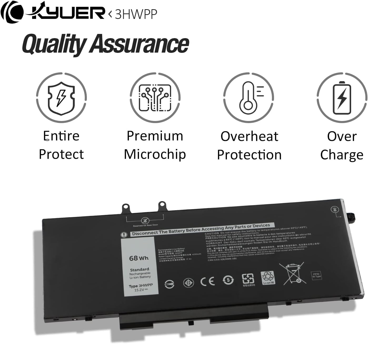 K KYUER 68Wh 3HWPP Batterie pour Dell Latitude 5401 5410 5411 5501 5510 5511 Precision 3541 3550 3551 Inspiron 17 7706 15 7500 7506 2-in-1 Black Edition 10X1J N2NLL 1VY7F 3PCVM 401D9 JG75F 451-BCMN