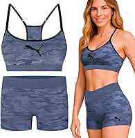 Conjunto Fitness Sem Costura Puma Top Com Bojo e Short Anatômico Academia Feminino Adulto