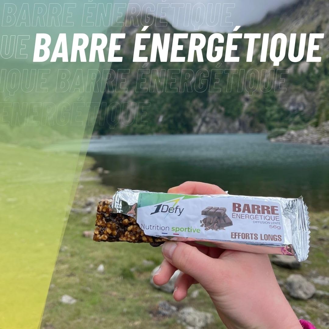 Barre énergétique diffusion lente - Saveur Chocolat Cacahuète - Barre effort long - Barre endurance - 1Defy - Boite de 8 barres