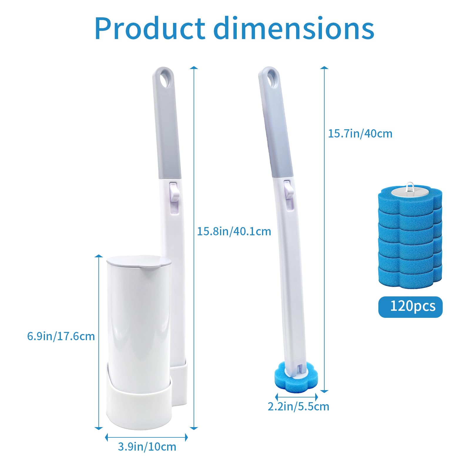 Amestar Escobilla de inodoro con 120 recambios, cepillo de limpieza de inodoro blanco, cepillo de inodoro, repuesto para inodoro eficiente y profundo