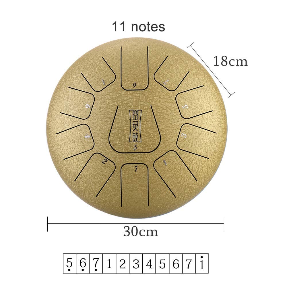Tamburo A Lingua In Acciaio Da 12 Pollici A 11 Note, Tamburo A Percussione Manuale, Set Di Strumenti A Batteria Etereo Con Borsa Per Il Trasporto, Bacchette, Tacche Per Bacchetta (Color : Gold)
