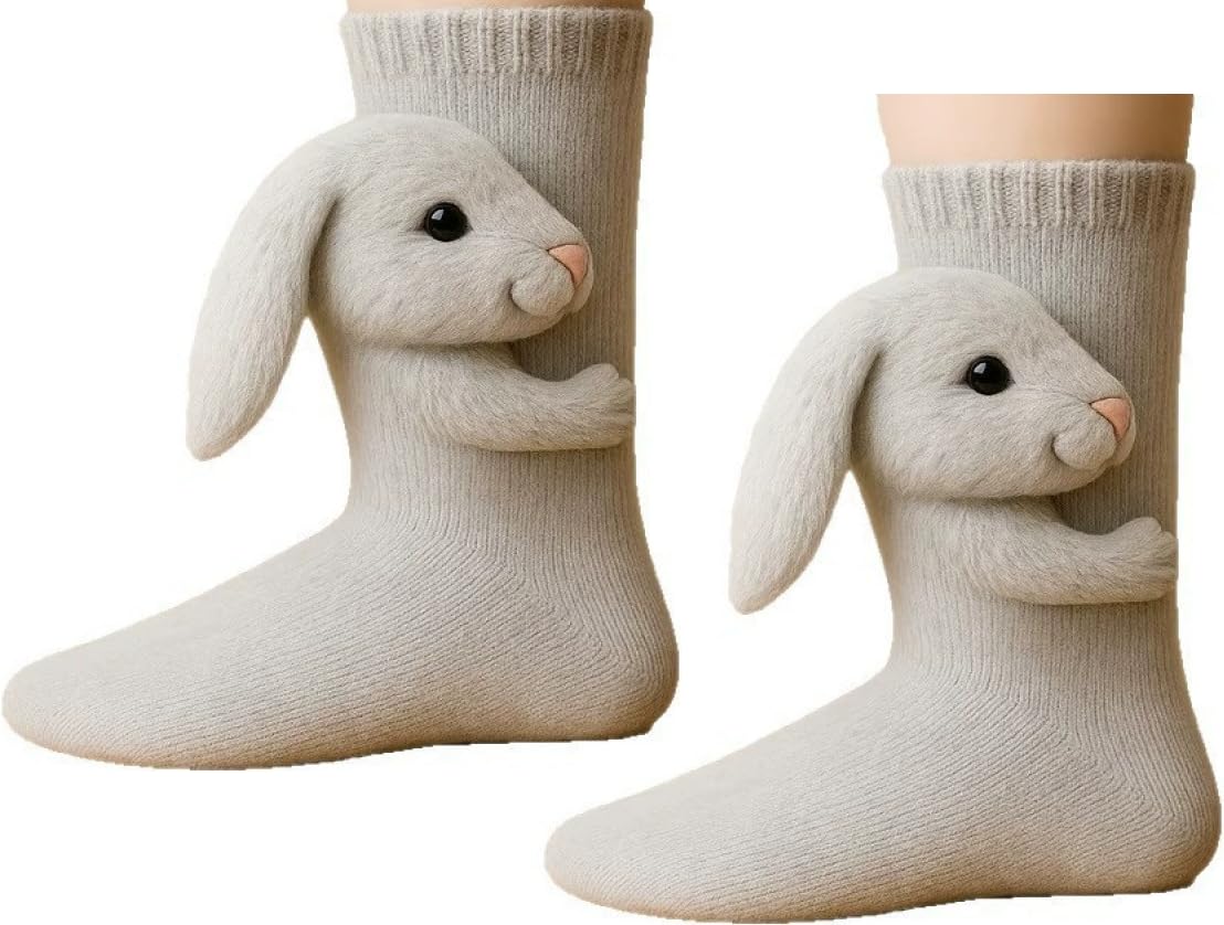 AESZITTEW 3D Animal Socks Knit Floor Sock 2PCS Christmas Hand Crocheted Socks Winter Warm Sock (#1)