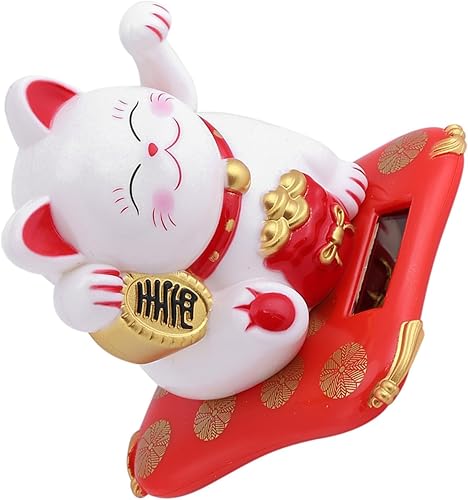 Miniatura 8 de Lucky Beckoning Cat - Gato de riqueza que agita con energía solar, decoración de Feng Shui para tienda, hogar, automóvil, 3 pulgadas de alto (blanco)