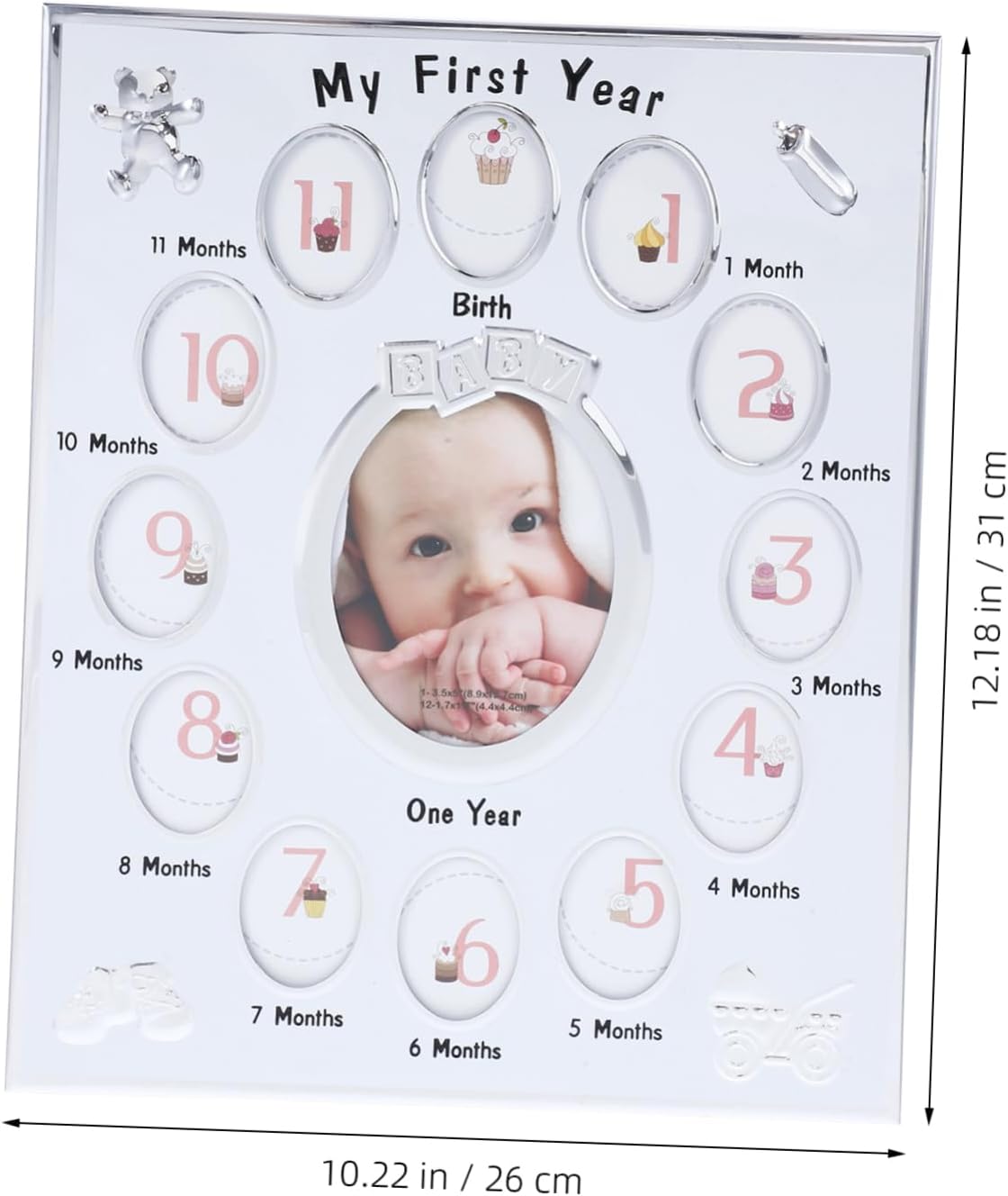 KOMBIUDA 1Pc Growth Record Photo Frame for Months White Milestone Display Rack Safe Durable Material Unique Cartoon Design Cherish Your First Year Photos image 2