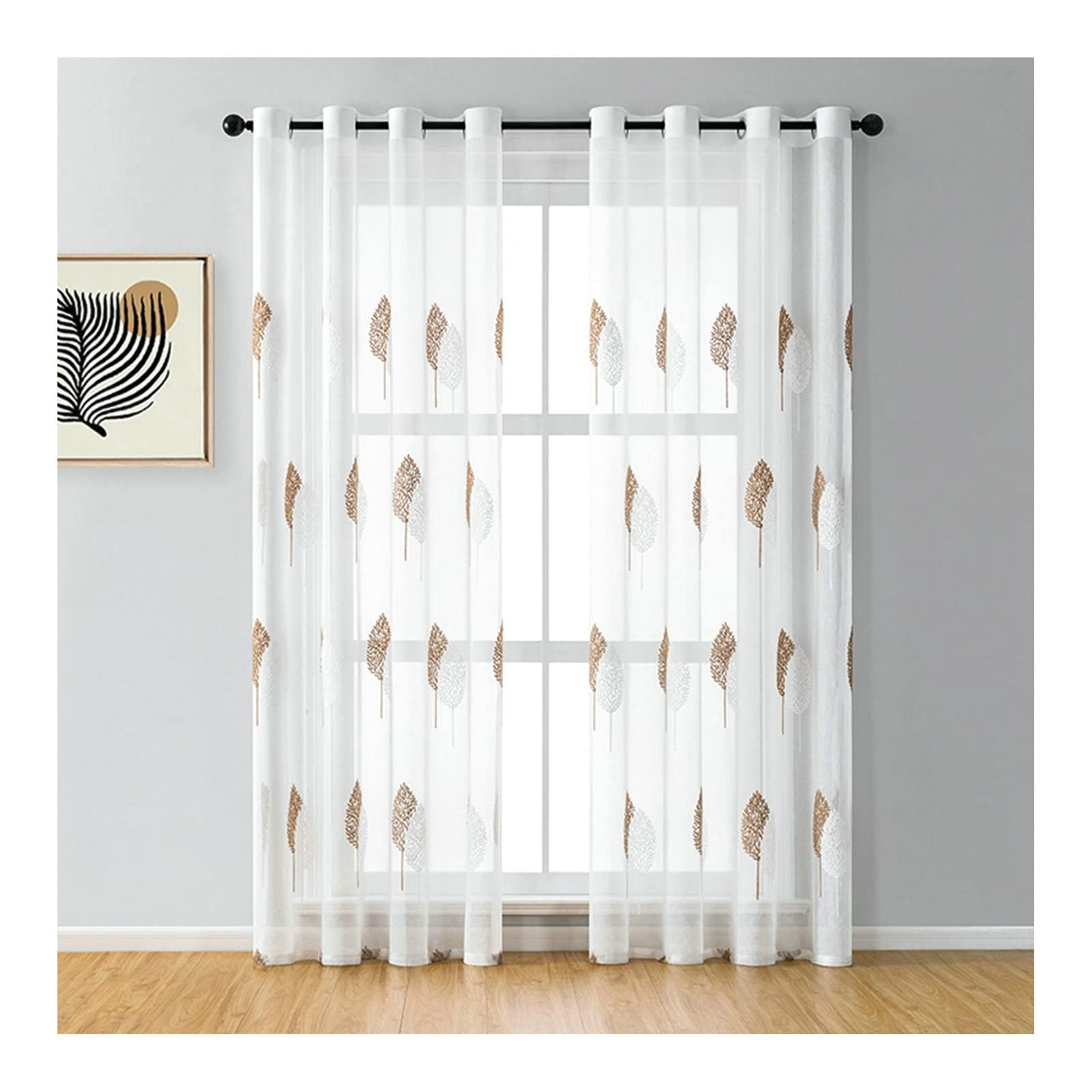 Gualiy Lot de 2 Rideau Salon, Rideaux Motif de Feuilles Rideau 137 x 214 cm Café Rideau pour Salon Chambre à Coucher