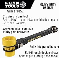 Vista 2 de KLEIN TOOLS KT155HD Llave de trinquete 6 en 1 de Lineman's de alta resistencia con diseño de perno y enchufe amarillo brillante