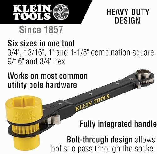 Miniatura 2 de Klein Tools KT155HD Llave de trinquete 6 en 1 de Lineman's de alta resistencia con diseño de perno y enchufe amarillo brillante