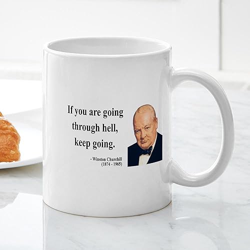 Vista 5 de CafePress Winston Churchill - Taza de café de cerámica, 6 tazas, taza de té, 11 onzas Blanco,Interior blanco y negro.,White/Blue Inside,White/Navy