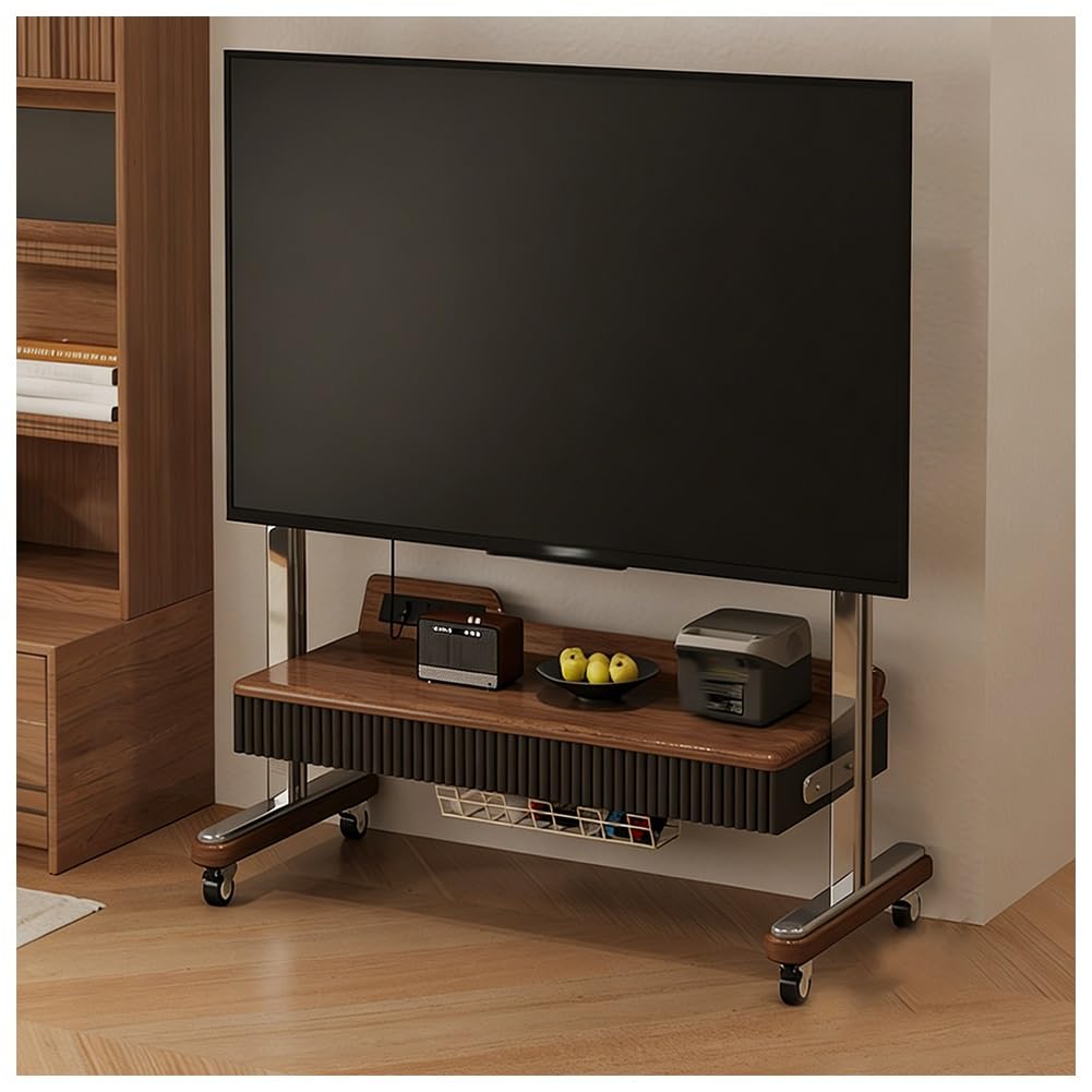 JKJZSALJ Mobile Tv Stand With Wheels, Height Adjustable Floor Mount With Storage Shelf, Rolling Cart For 40-85 Inch Tvs For Bedroom & Home Office,Black,102x53x125 cm
