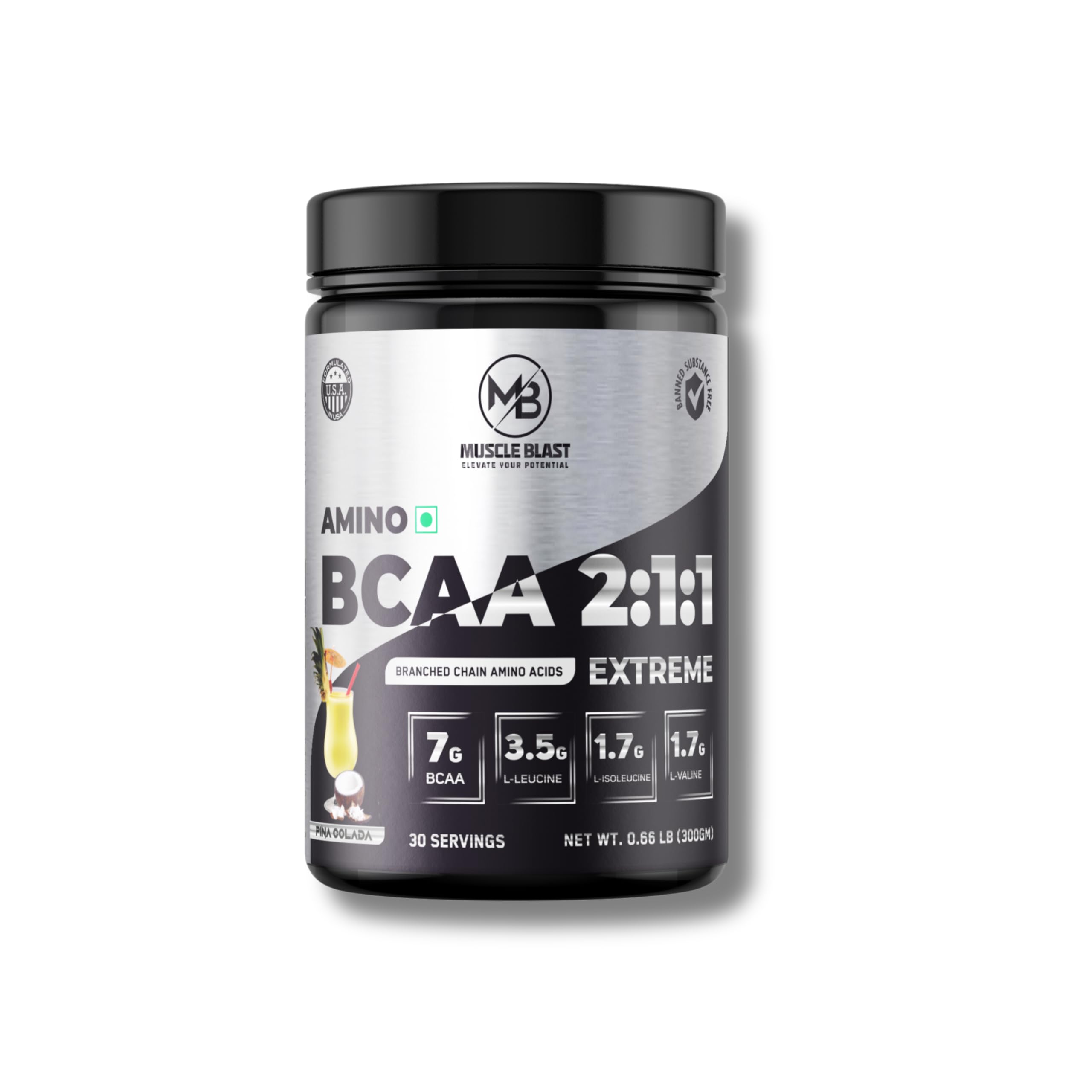 AMINO EXTREME BCAA | 7G BCAA per Serving | 0G Sugar | 1G Citrulline | Branched Chain Amino Acids for Muscle Recovery & Endurance | 30 Servings (Pine Colada)-image-1