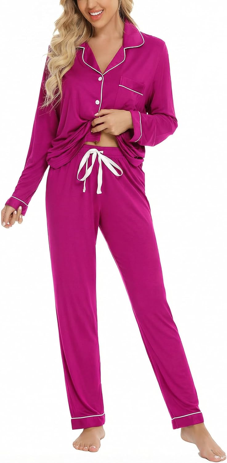Leikar Button Up Pajama Set For Women Long Sleeve Shirt And Pajama Pants Soft Pjs Lounge Sets
