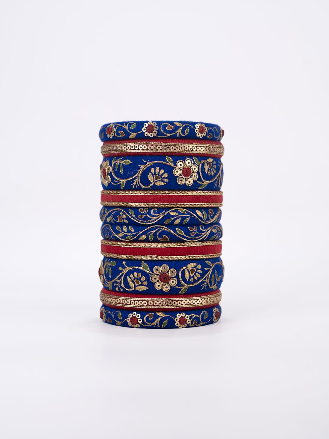 Taasha Craft Avyukta royal blue and red golden hand painted embroidery bangles set for Women & girls Size 2.8 (10 Bangle) 2
