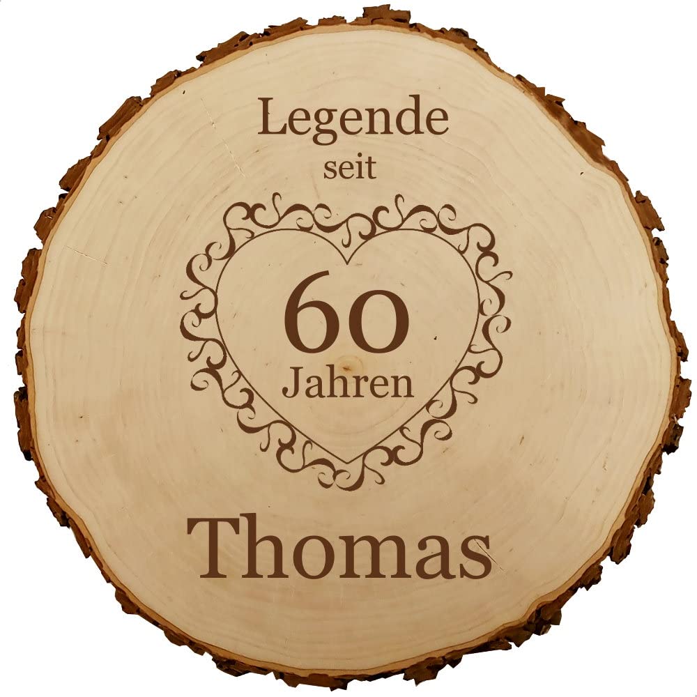 Baumscheibe 30cm mit Gravur (Namen, Jahreszahl) personalisierte Holz-Scheibe, Geschenk runder Geburtstag, Jubiläum, Glückwünsche Jahrestag, Deko Präsentkörbe, MotivG1