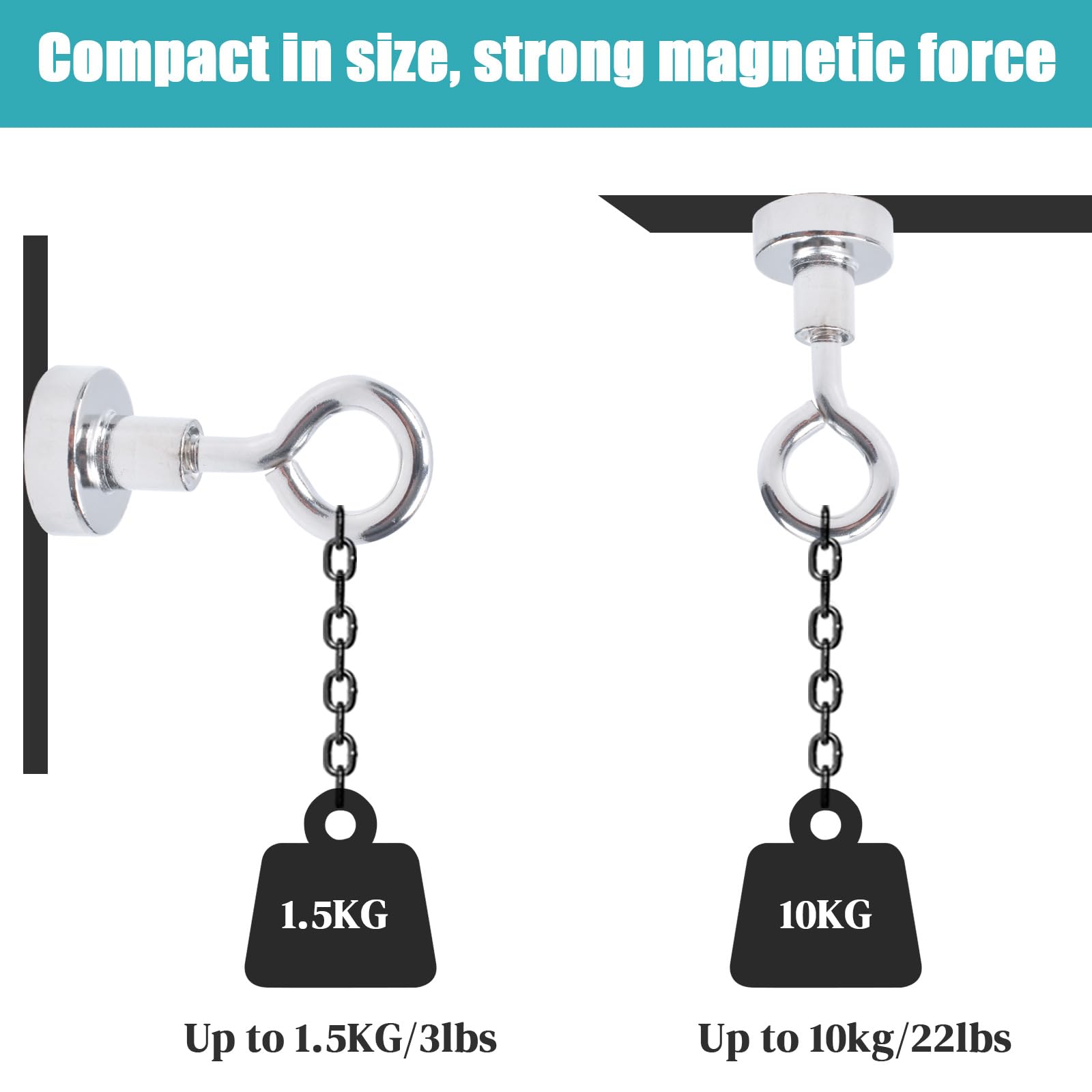 MIN CI 30 Stück Magnethaken Extra Stark 16 mm Neodym Haftkraft 8 kg Magnet mit Haken Magnethalter Magnethalter für Camping Garage Küche Büro