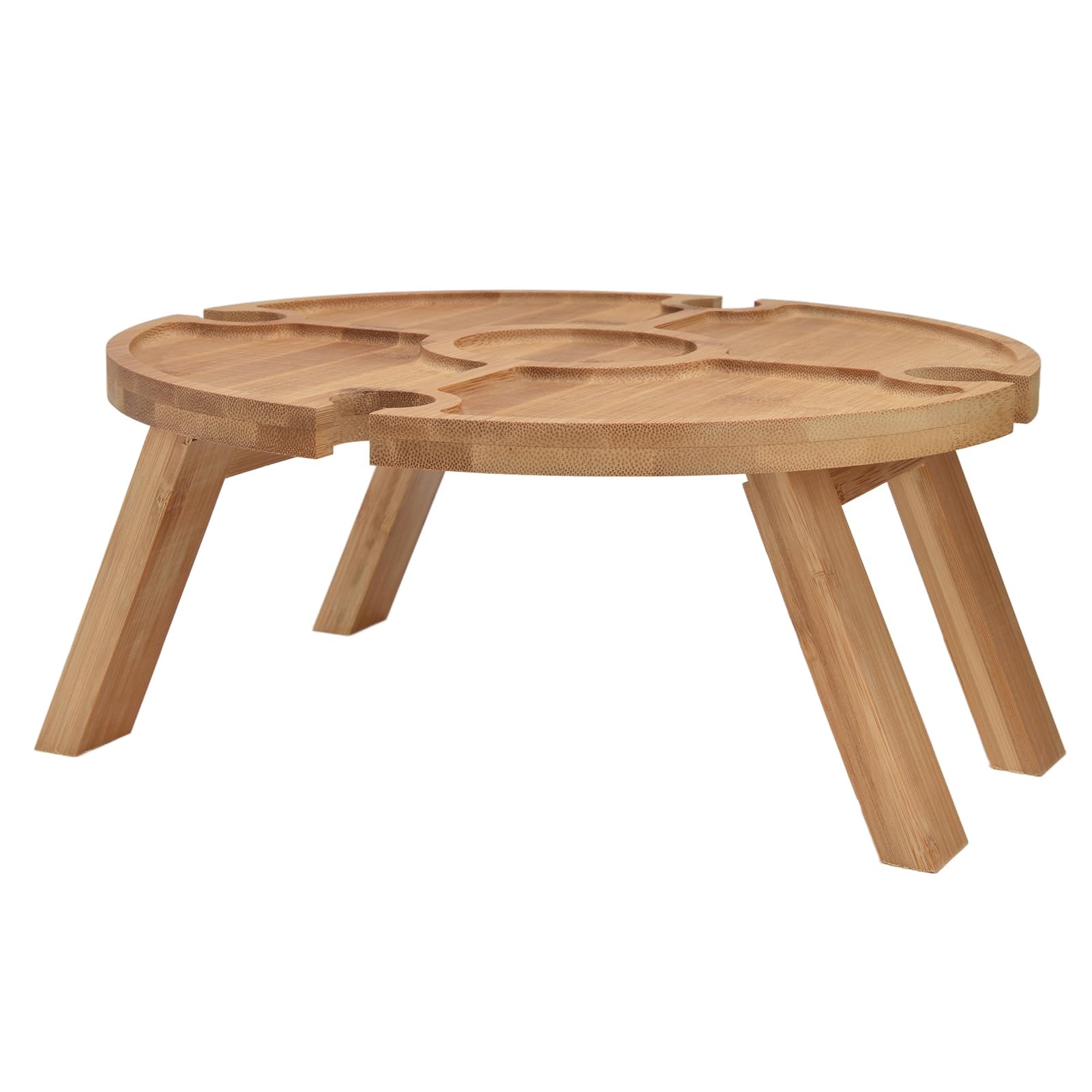 Tavolino pieghevole in legno per esterni, con supporto per vino, perfetto per campeggio, trekking, picnic e cene all'aperto, design portatile e leggero