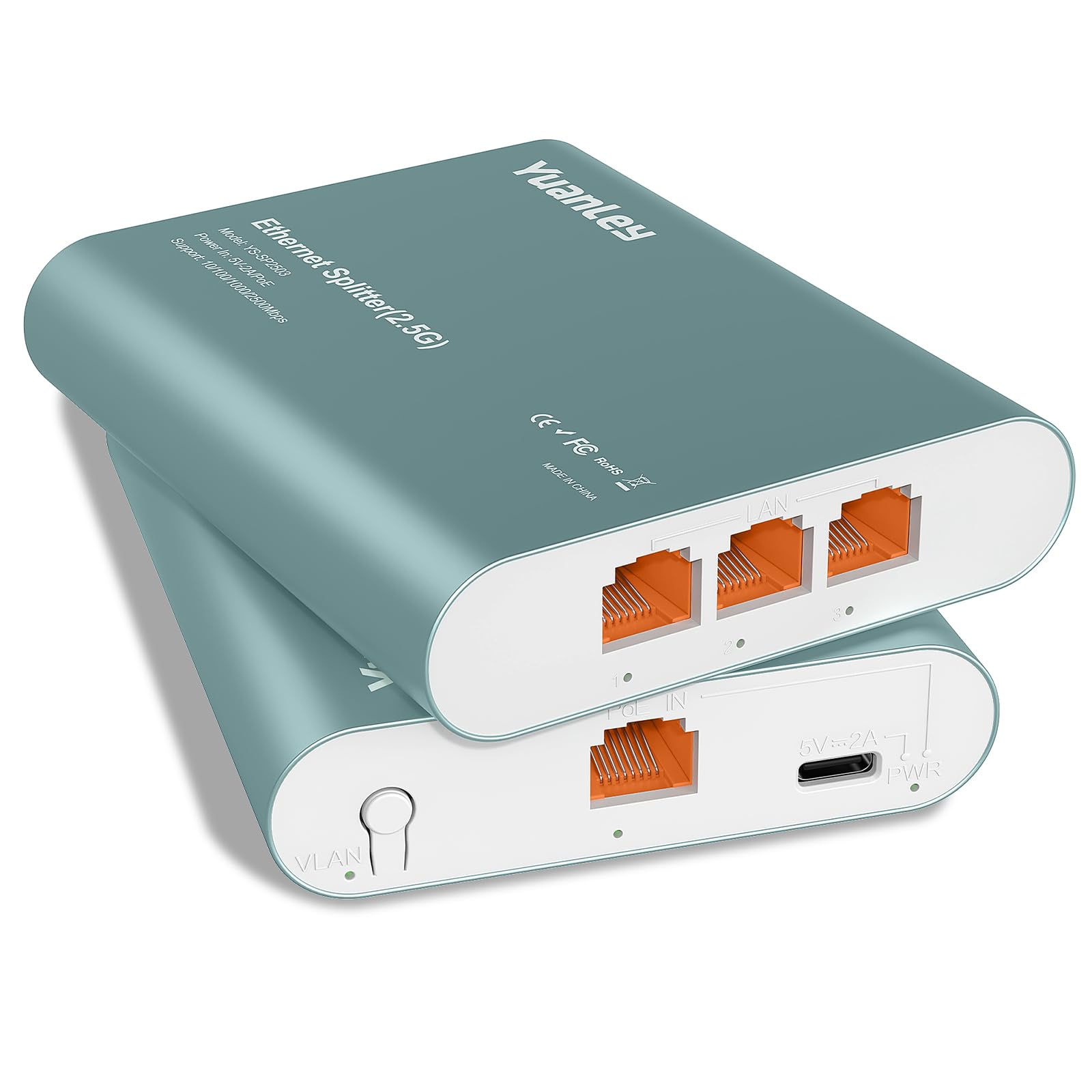Switch Splitter Ethernet 2.5G 1 a 3 Porte con Ingresso PoE, Splitter ad Alta Velocità 4 Porte 2.5G con Scocca in Alluminio, Isolamento VLAN, Espansore di Rete Alimentato USB-C/PoE per Router, PC